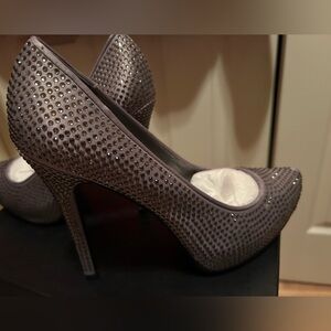 Report Signature Size 8M Elegant Gray Beaded Women's Heels 5” With box worn once